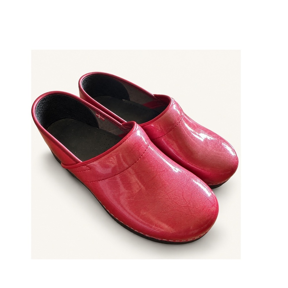 Sanita Professional Clogs Pink Patent Leather Crinkle Textured Shoes Women 41